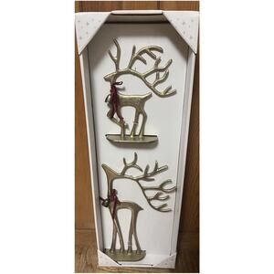 ALDI Merry Moments Gold Reindeer 2pc Sculpted Pottery Barn Dupe NEW In Box 2025